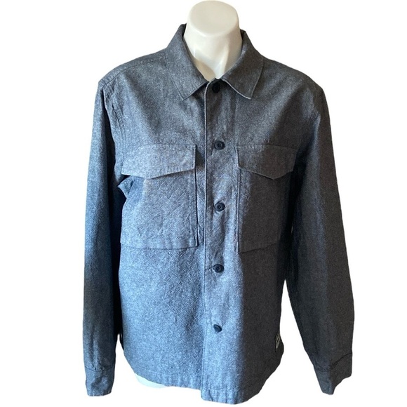 Roots Chambray Organic Cotton and Linen Buttoned Down Shirt Shacket with Pockets - Picture 1 of 7